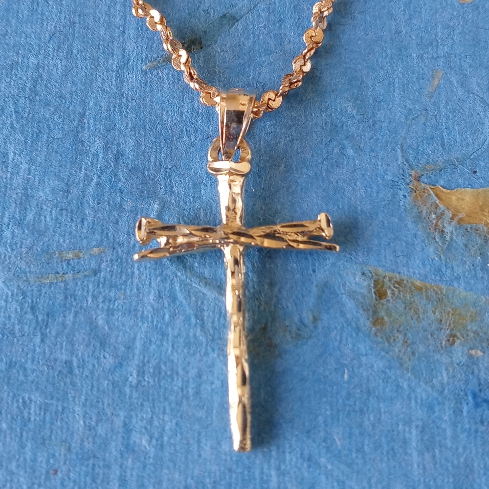 14KT Rope Chain with Nail Cross Unisex Necklace